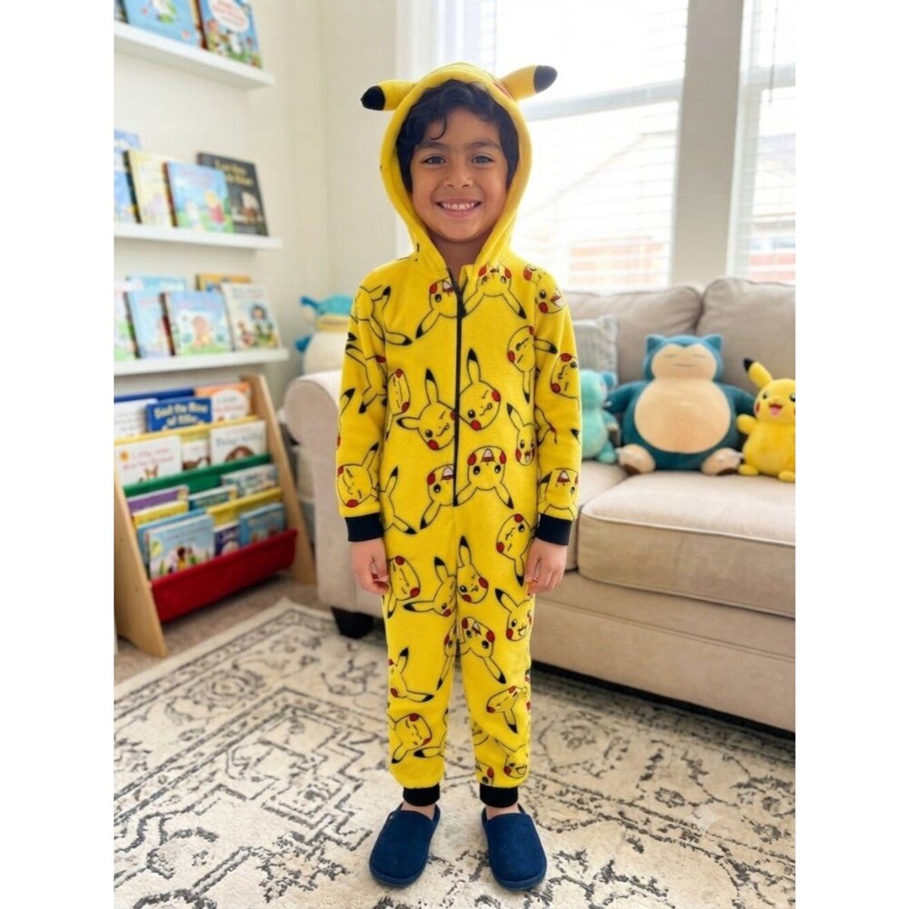 Pokemon Pikachu Fleece One-Piece Pajamas Size 8 Yellow Jumpsuit Sleepwear
